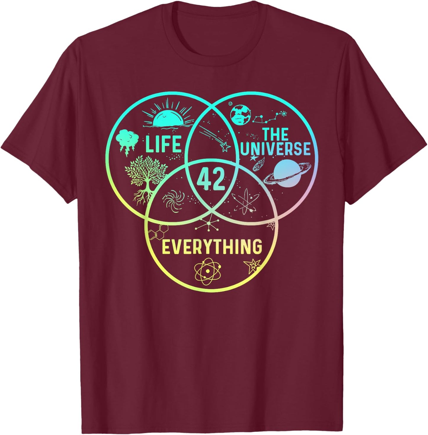 42 Answer To Life The Universe And Everything Funny Design T-Shirt - T-Shirt | Maroon