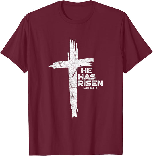 Happy Easter Jesus He Has Risen Religious Christian T-Shirt - T-Shirt | Maroon