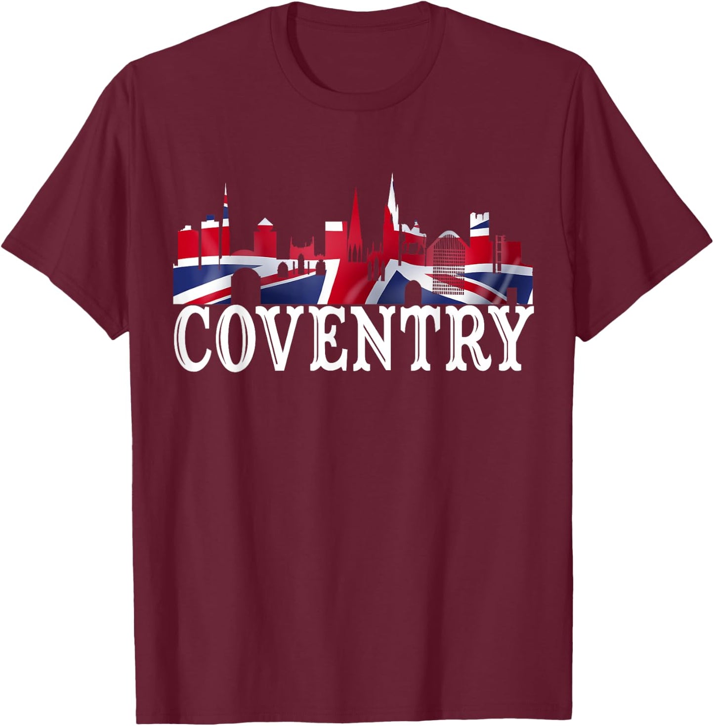 Coventry City Skyline - I Love Coventry England UK Flag T-Shirt - T-Shirt | Maroon