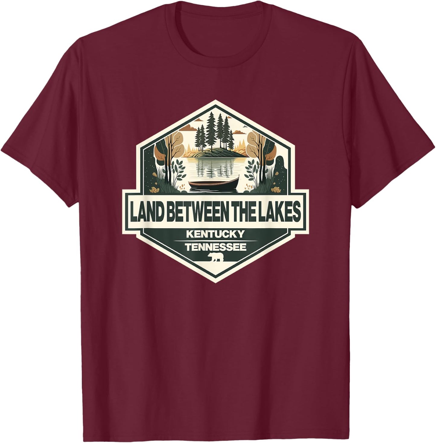 Land Between the Lakes Travel Art Badge Vintage T-Shirt - T-Shirt | Maroon