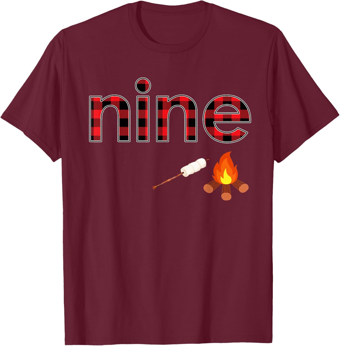 9th Birthday Boy 9 Year Old Campfire Marshmallow Camping T-Shirt - T-Shirt | Maroon