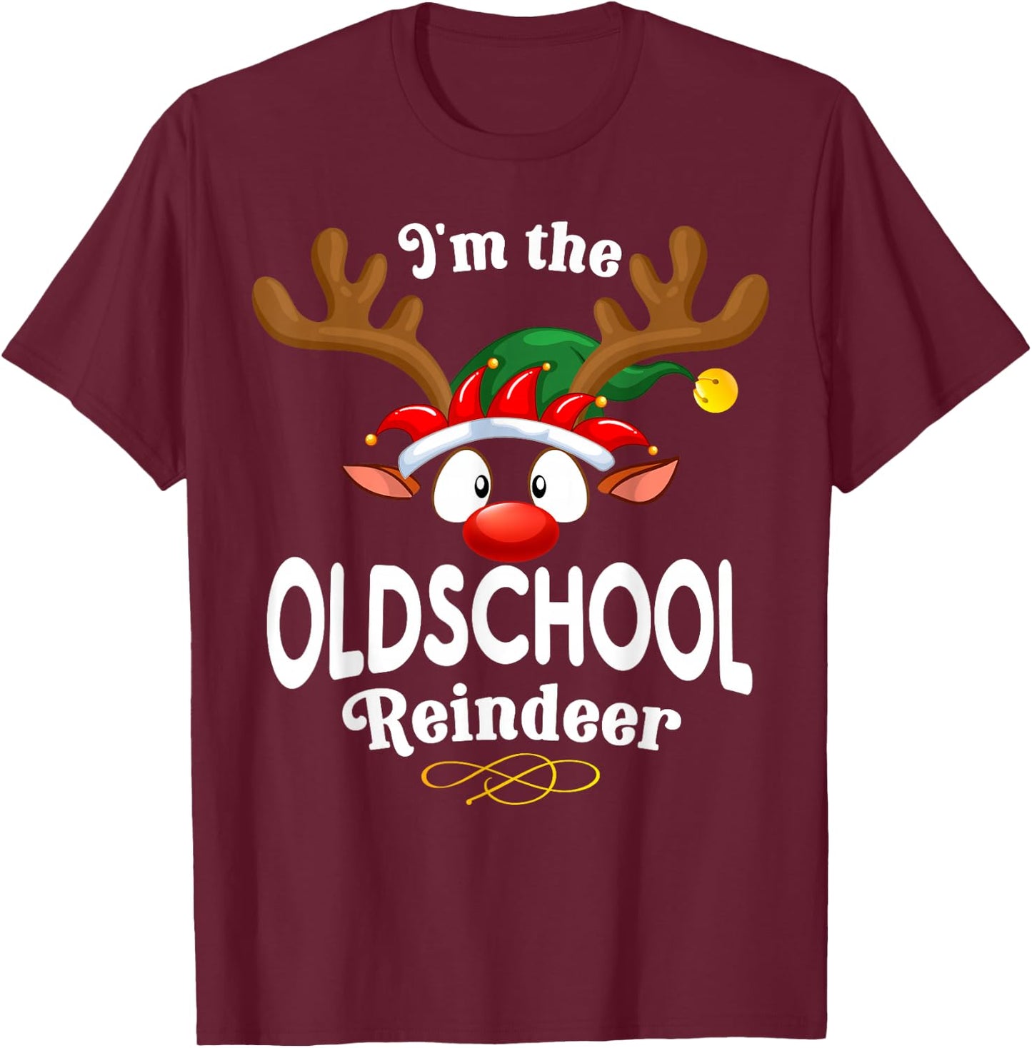 Christmas PJS Oldschool XMas Reindeer Matching T-Shirt - T-Shirt | Maroon
