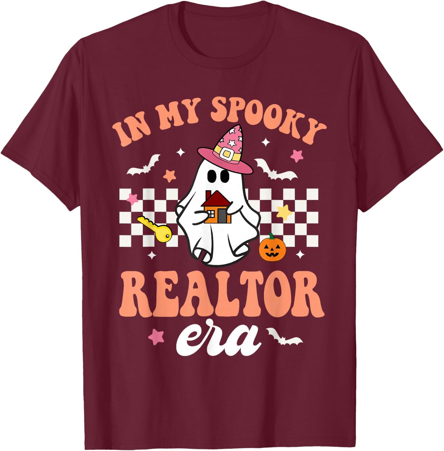 Groovy In My Spooky Realtor Era Ghost Funny Halloween T-Shirt - T-Shirt | Maroon
