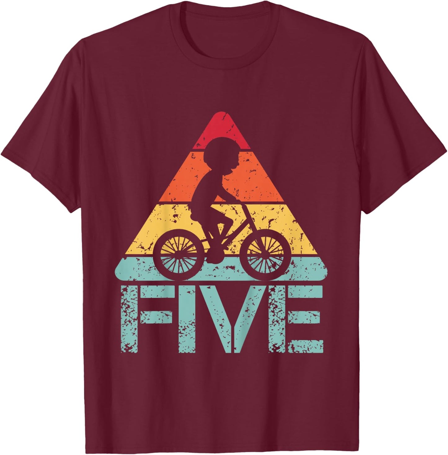 Cyclist Five Birthday Cycling 5th 5 Year Old Bike Birthday T-Shirt - T-Shirt | Maroon