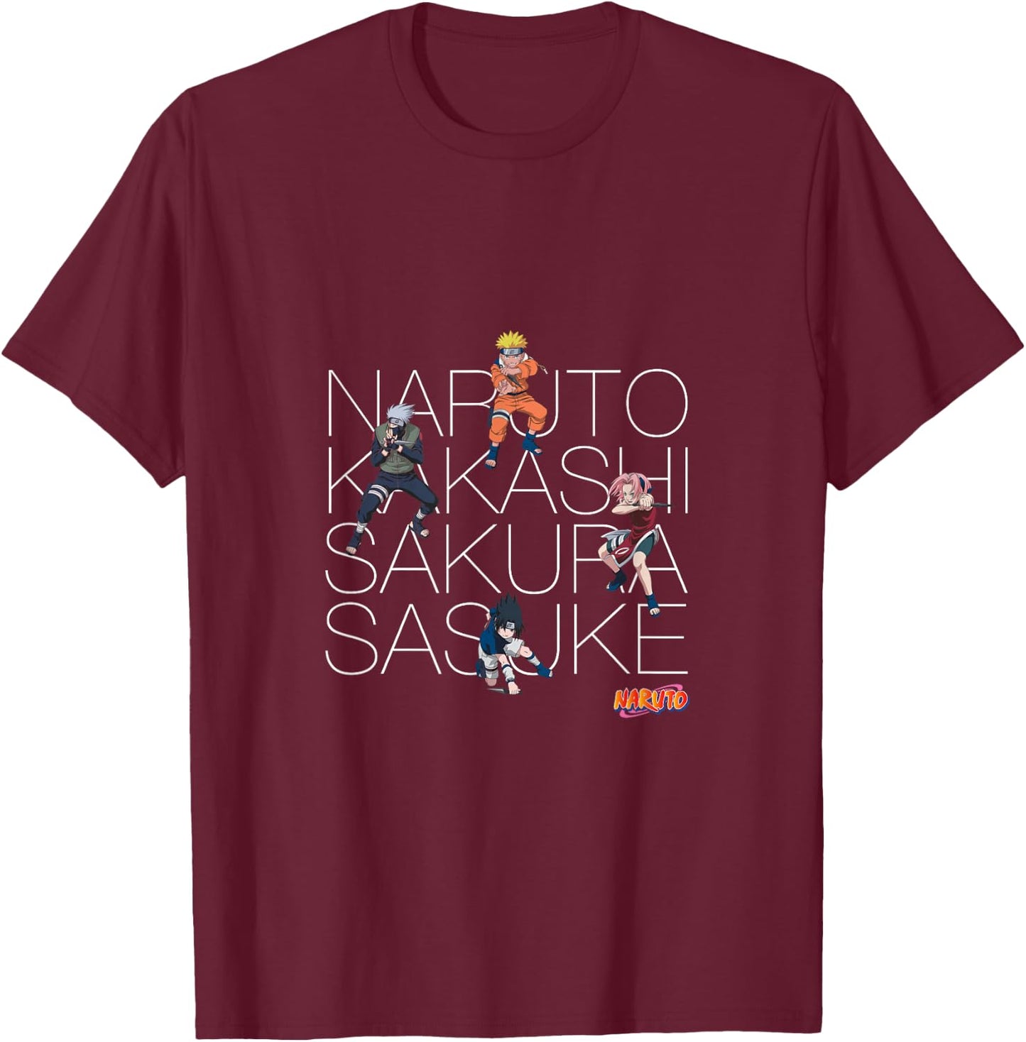 Naruto Classic Naruto Kakashi Sakura & Sasuke T-Shirt - T-Shirt | Maroon