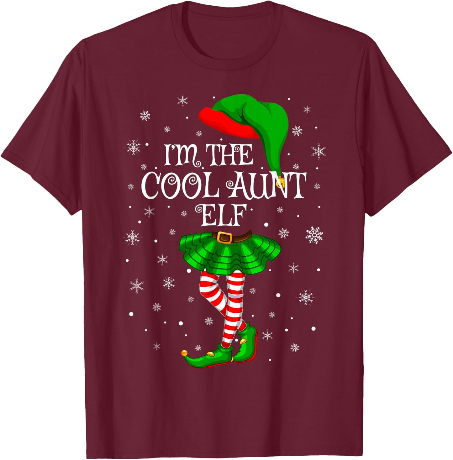 Family Matching Women Girls I'm The Cool Aunt Elf Christmas T-Shirt - T-Shirt | Maroon