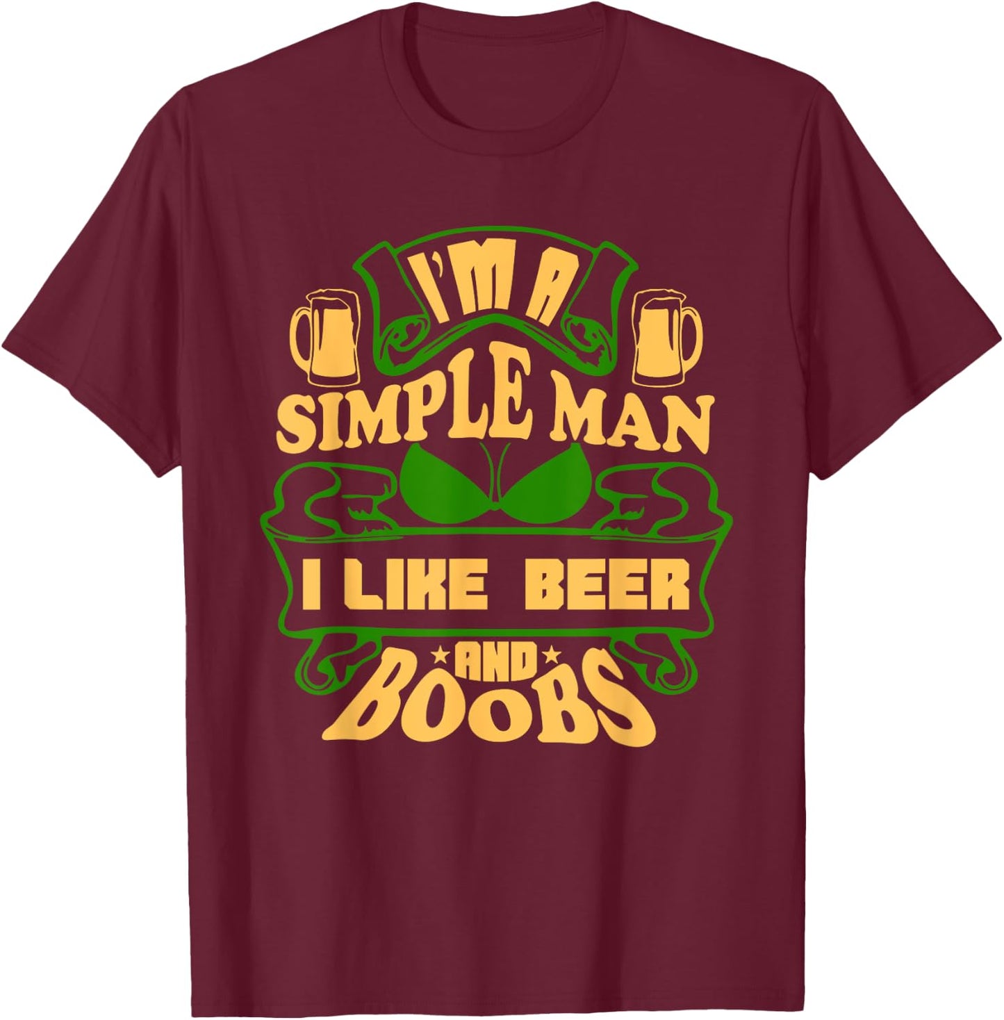 Beer Boobs St. Patrick's Day Funny Titties Drinking T-Shirt - T-Shirt | Maroon