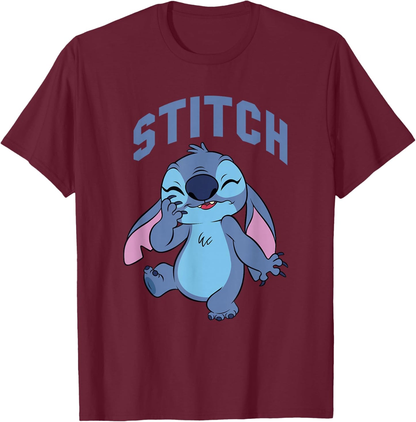 Disney Lilo & Stitch Cute Laughing Stitch Portrait T-Shirt - T-Shirt | Maroon