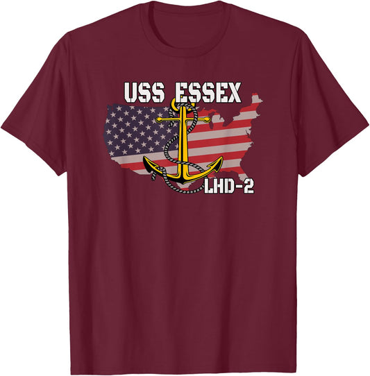 USS Essex LHD-2 Landing Helicopter Dock Veterans Day Father T-Shirt - T-Shirt | Maroon
