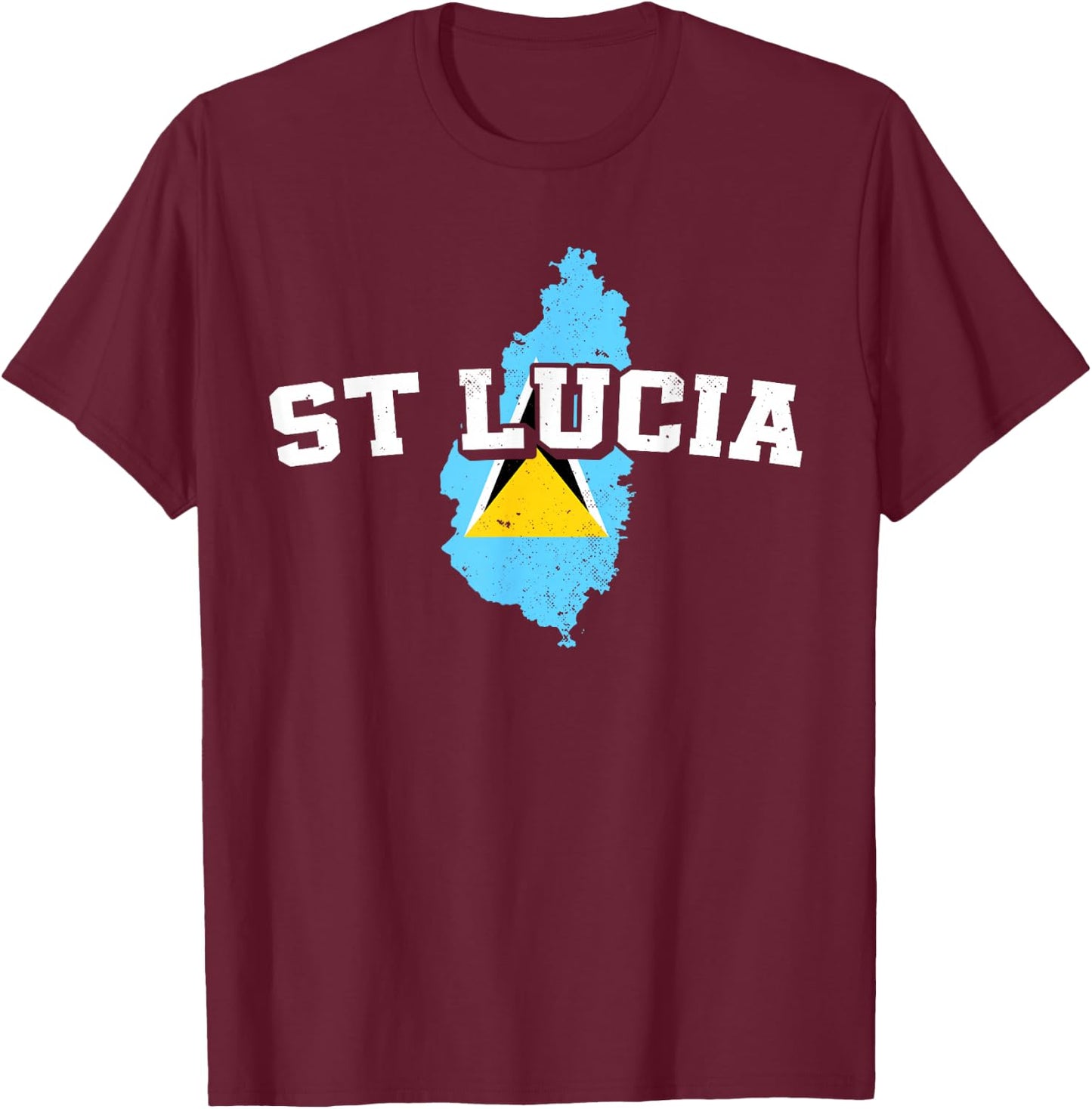 St Lucia Map and Flag Souvenir Saint Lucian T-Shirt - T-Shirt | Maroon