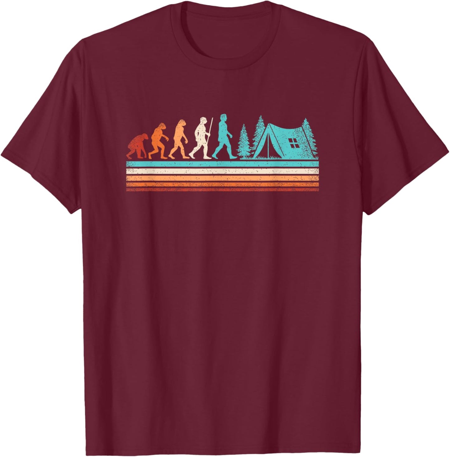 Retro Camping Evolution Outdoor Nature Camper Hiking Camping T-Shirt - T-Shirt | Maroon