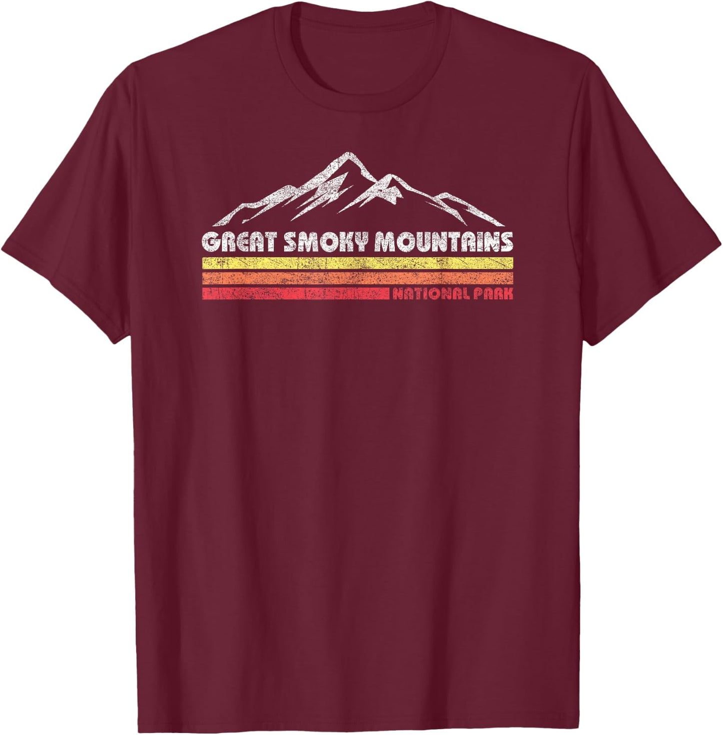 Retro Great Smoky Mountains National Park Hiking T-Shirt - T-Shirt | Maroon