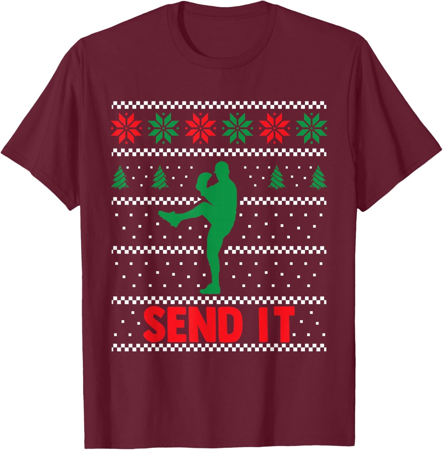 Funny Baseball Player - Christmas Xmas Send It T-Shirt - T-Shirt | Maroon