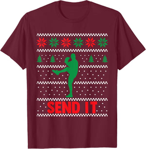 Funny Baseball Player - Christmas Xmas Send It T-Shirt - T-Shirt | Maroon