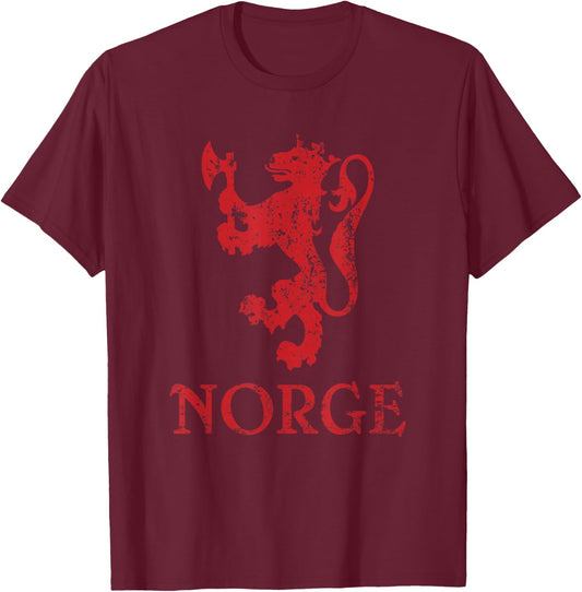 Norge Norway Lion Symbol Norwegian Pride T-Shirt - T-Shirt | Maroon