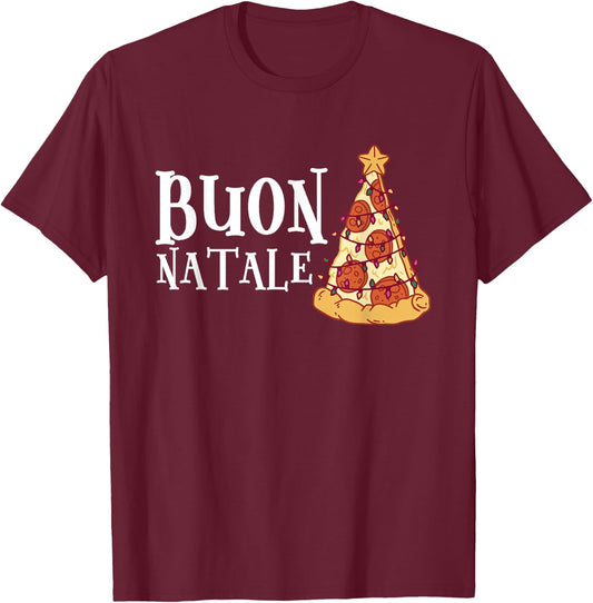 Buon Natale Christmas Italy Italian Pizza T-Shirt - T-Shirt | Maroon