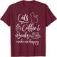 Cats, Books and Coffee - Funny Cats, Books & Coffee Lover T-Shirt - T-Shirt | Maroon