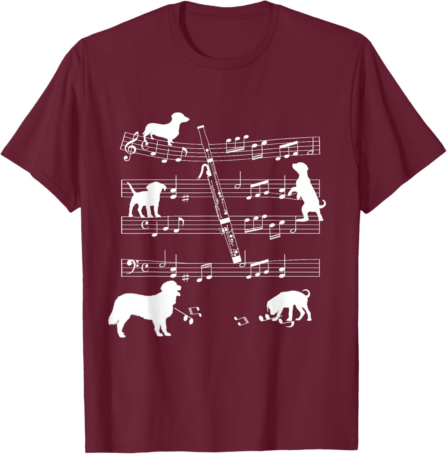 Bassoon Player Dog for Bassoonist Dogs and Bassoon T-Shirt - T-Shirt | Maroon
