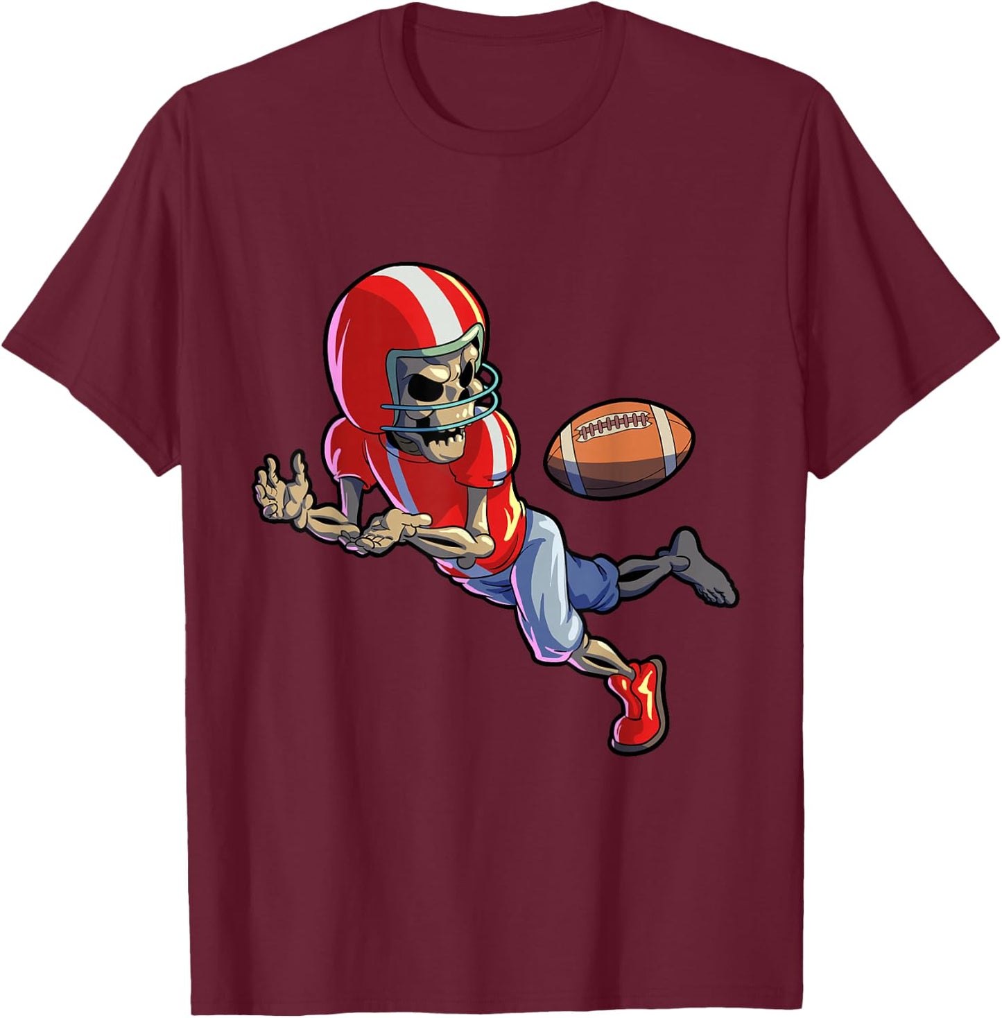 Football Halloween Shirt Boys Men Skeleton Halloween T-Shirt - T-Shirt | Maroon