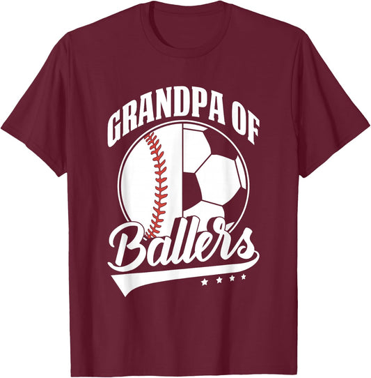 Grandpa Of Ballers Soccer Baseball Player T-Shirt - T-Shirt | Maroon