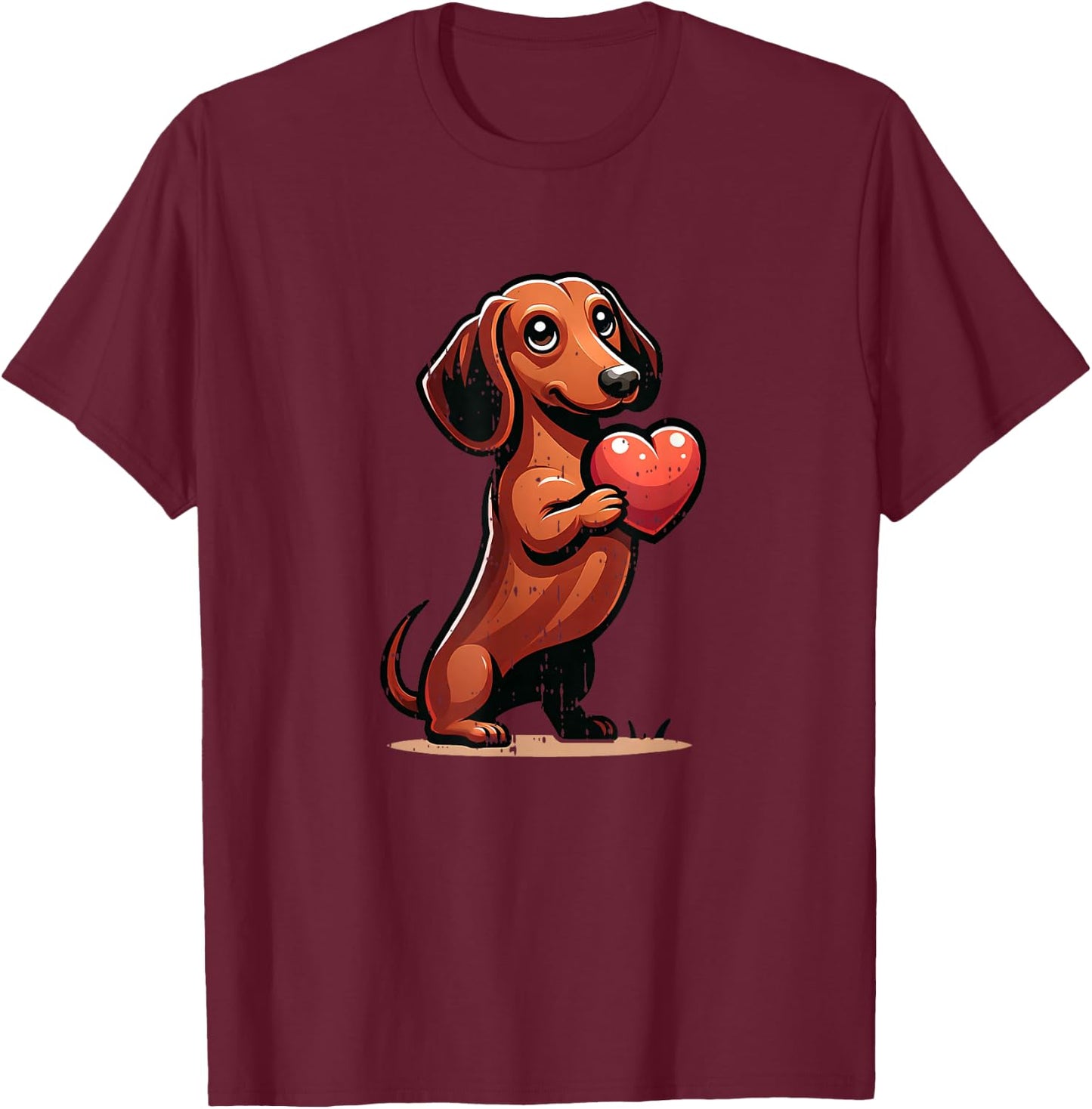 Cute Dachshund Valentines Day Heart Lover Dog Mom Dad Women T-Shirt - T-Shirt | Maroon