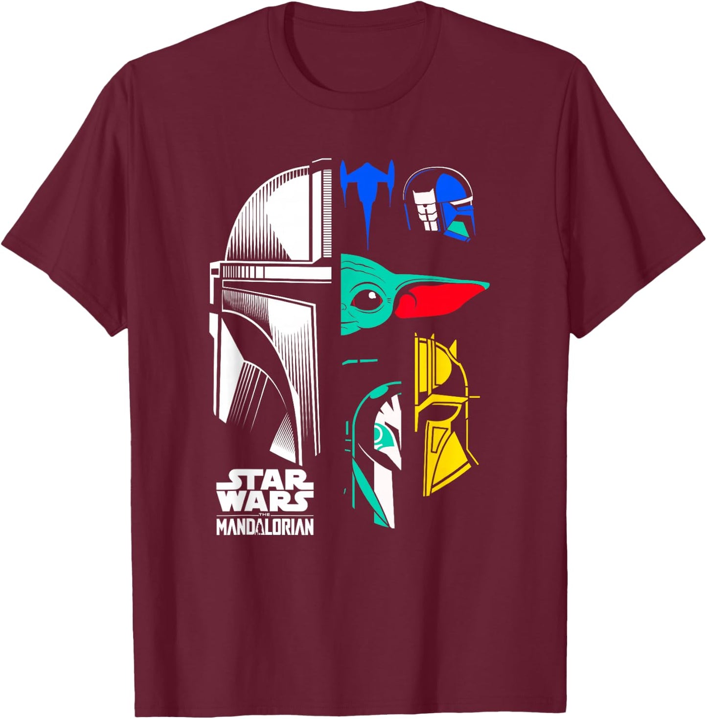 Star Wars: The Mandalorian Color Block Helmet Pop Icons T-Shirt - T-Shirt | Maroon