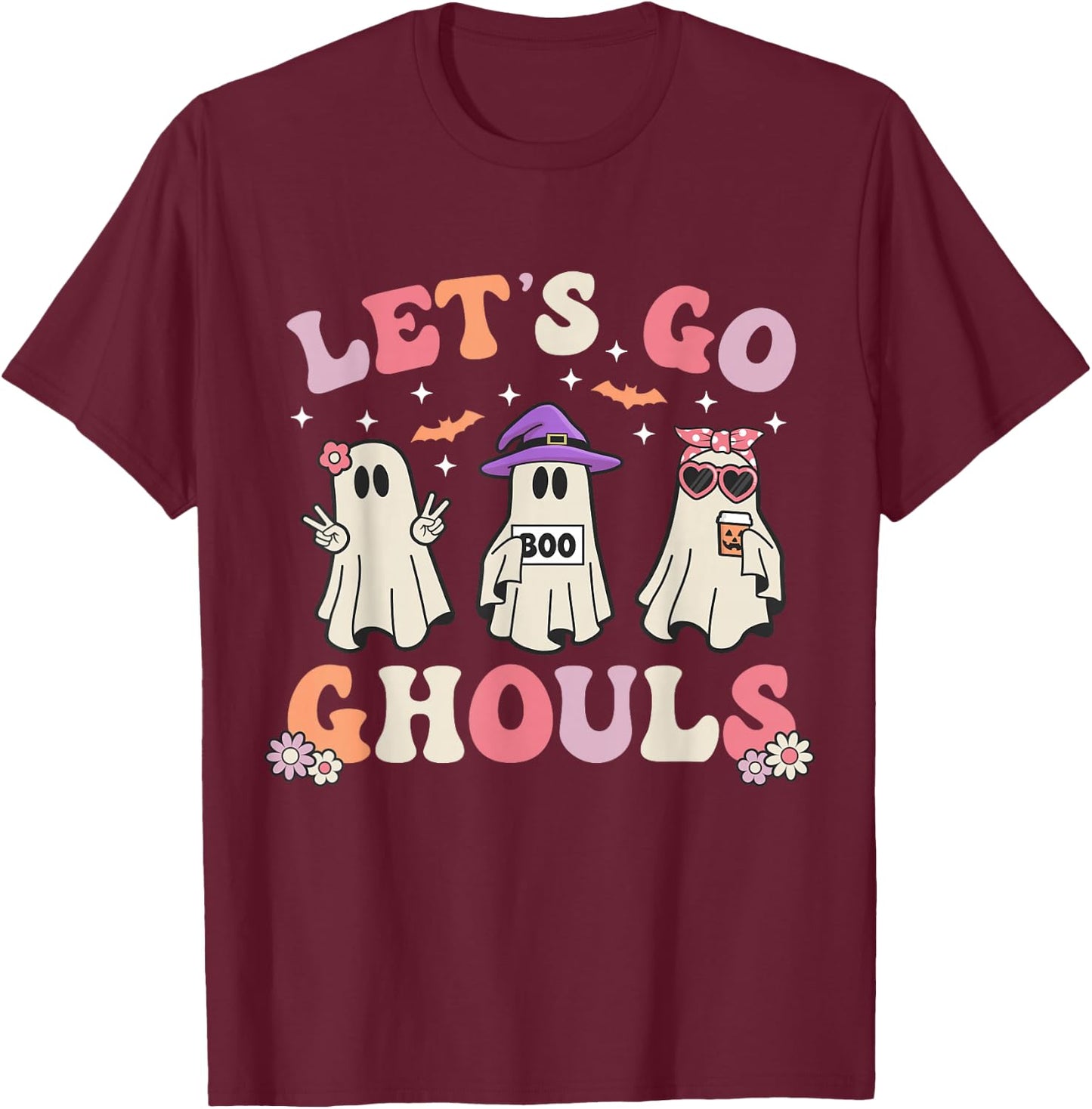 Lets Go Ghouls Retro Halloween Ghost Women Toddler Girl T-Shirt - T-Shirt | Maroon