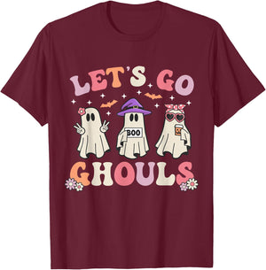 Lets Go Ghouls Retro Halloween Ghost Women Toddler Girl T-Shirt - T-Shirt | Maroon