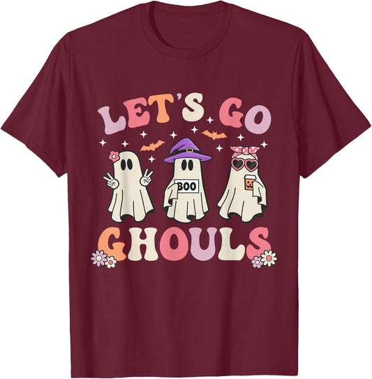 Lets Go Ghouls Retro Halloween Ghost Women Toddler Girl T-Shirt - T-Shirt | Maroon