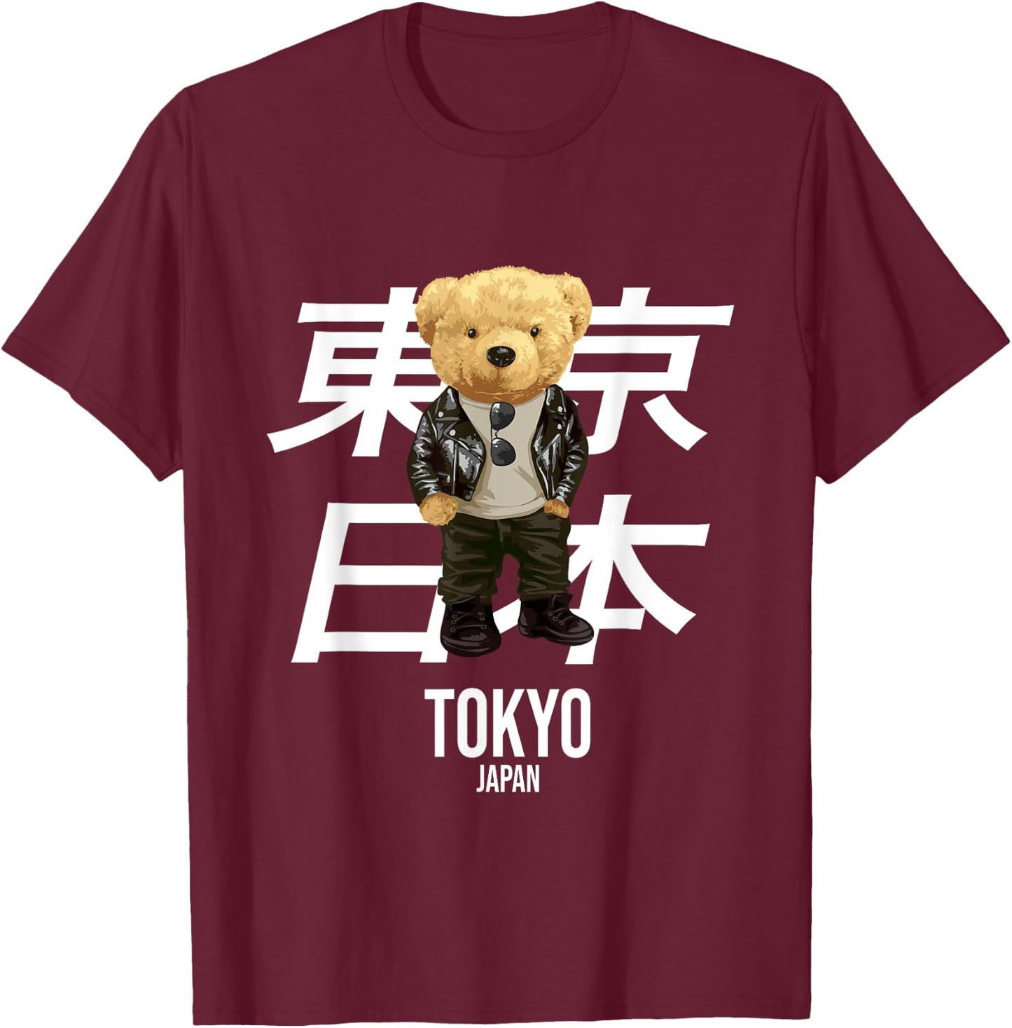 Cool Teddy Bear in Tokyo Japan Illustration Graphic Designs T-Shirt - T-Shirt | Maroon
