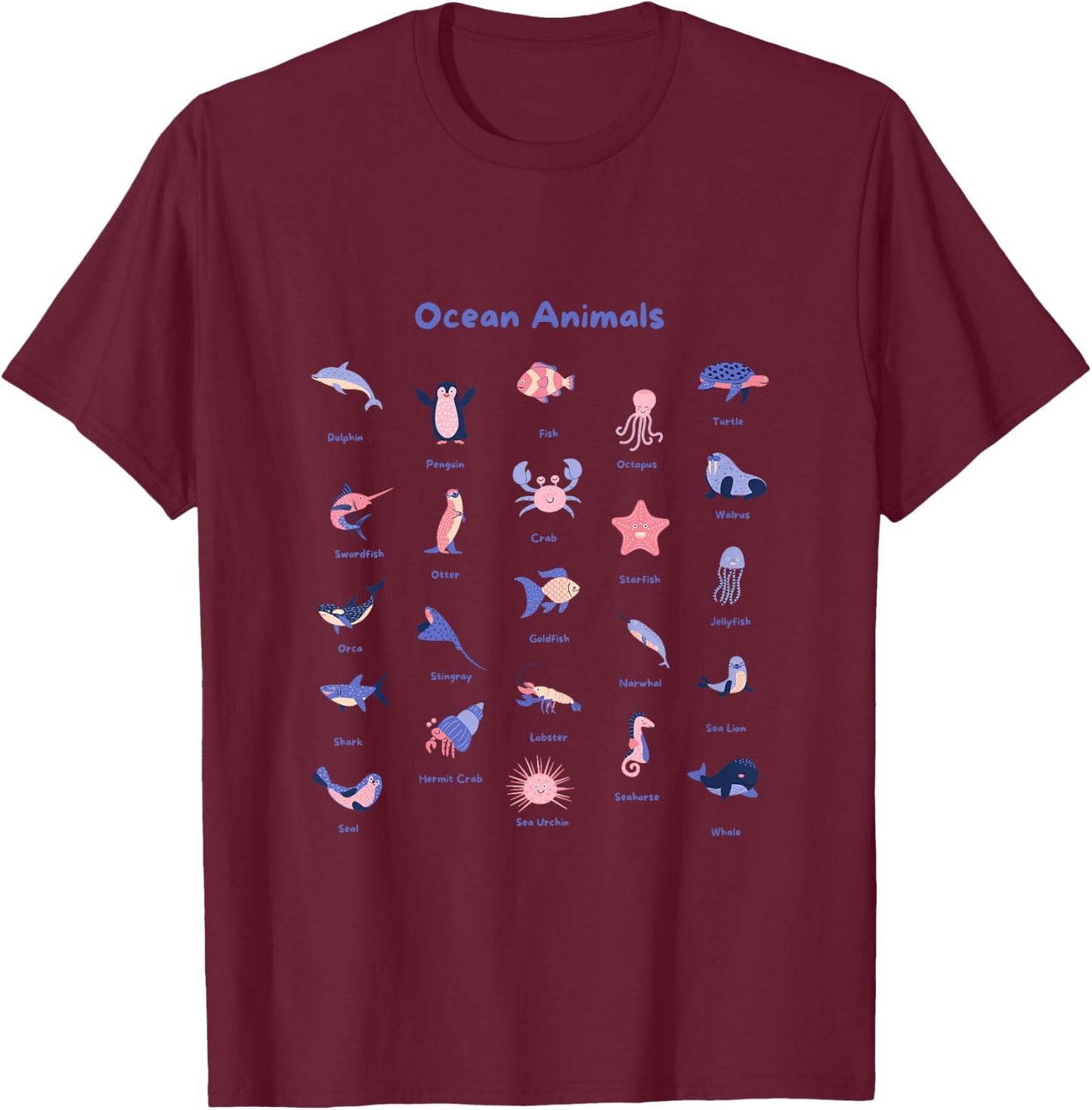 Kids Ocean Animal Shirts Kids Ocean Animal Shirt For Toddler Boys T-Shirt - T-Shirt | Maroon