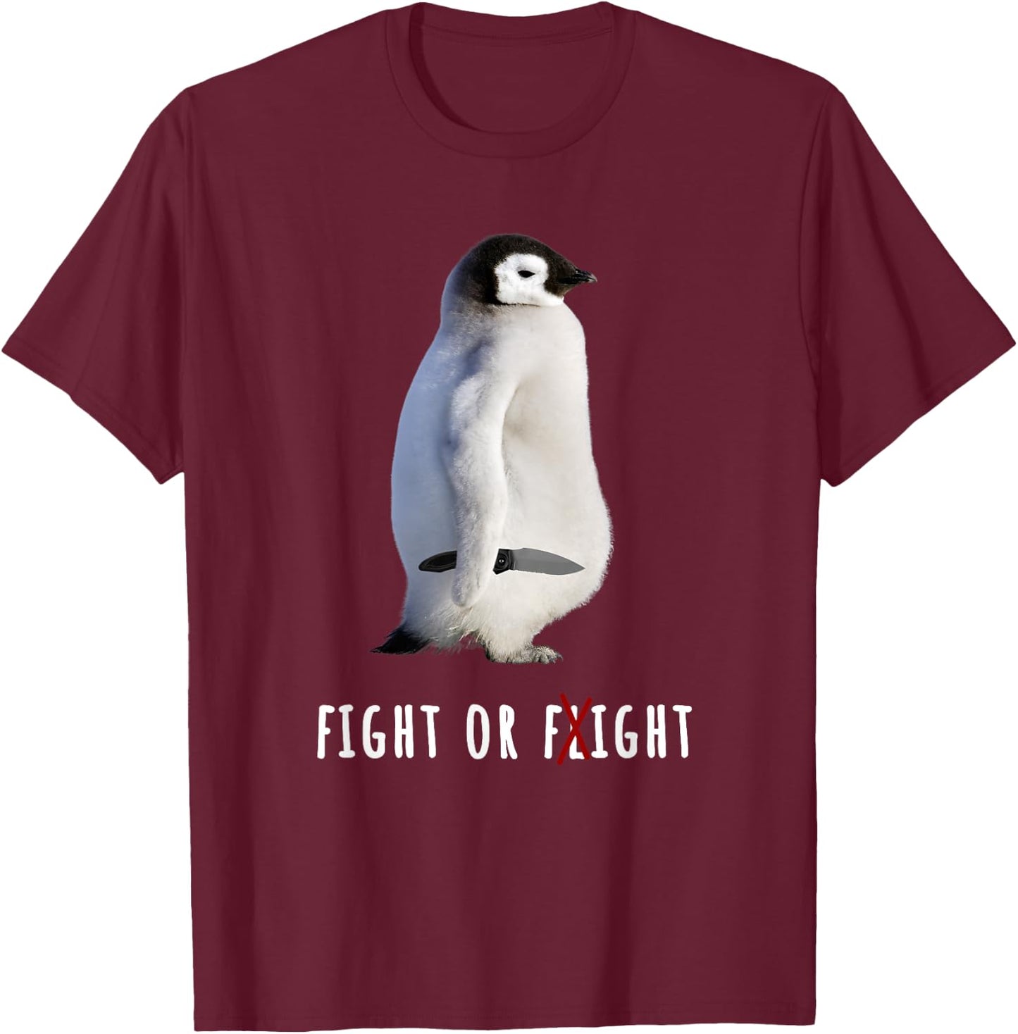 Fight Or Flight Funny Penguin Meme Anxiety Psychologist Pun T-Shirt - T-Shirt | Maroon