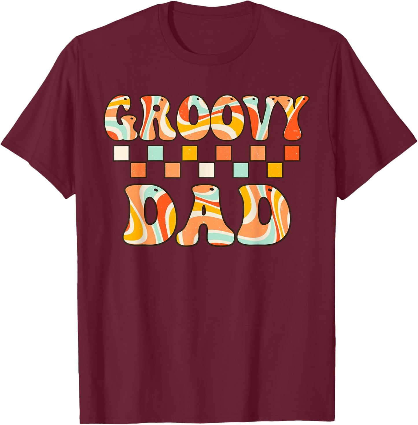 Retro Groovy Dad Matching Family 1st Birthday Party T-Shirt - T-Shirt | Maroon