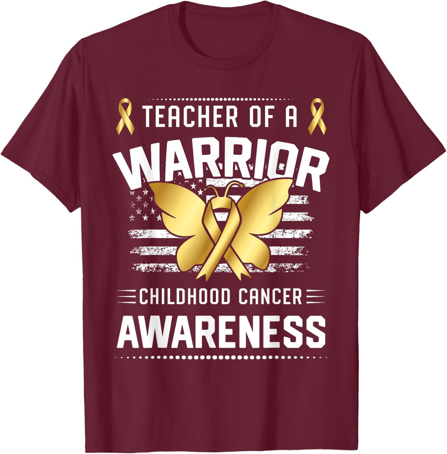 Teacher Of A Warrior Childhood Cancer Awareness T-Shirt - T-Shirt | Maroon