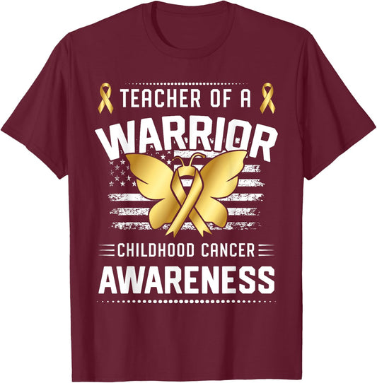 Teacher Of A Warrior Childhood Cancer Awareness T-Shirt - T-Shirt | Maroon