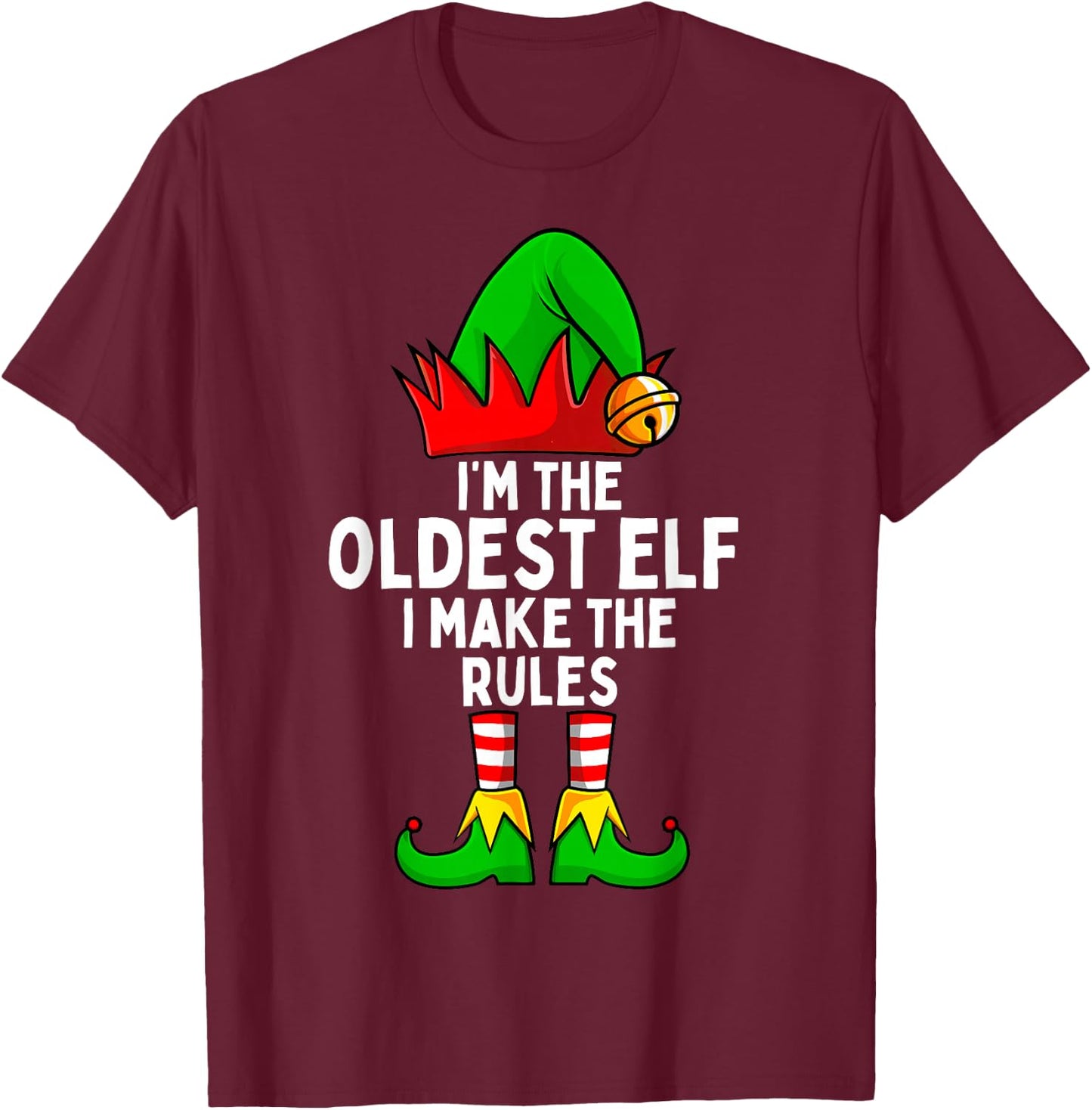I'm The Oldest Elf Matching Family Christmas T-Shirt - T-Shirt | Maroon