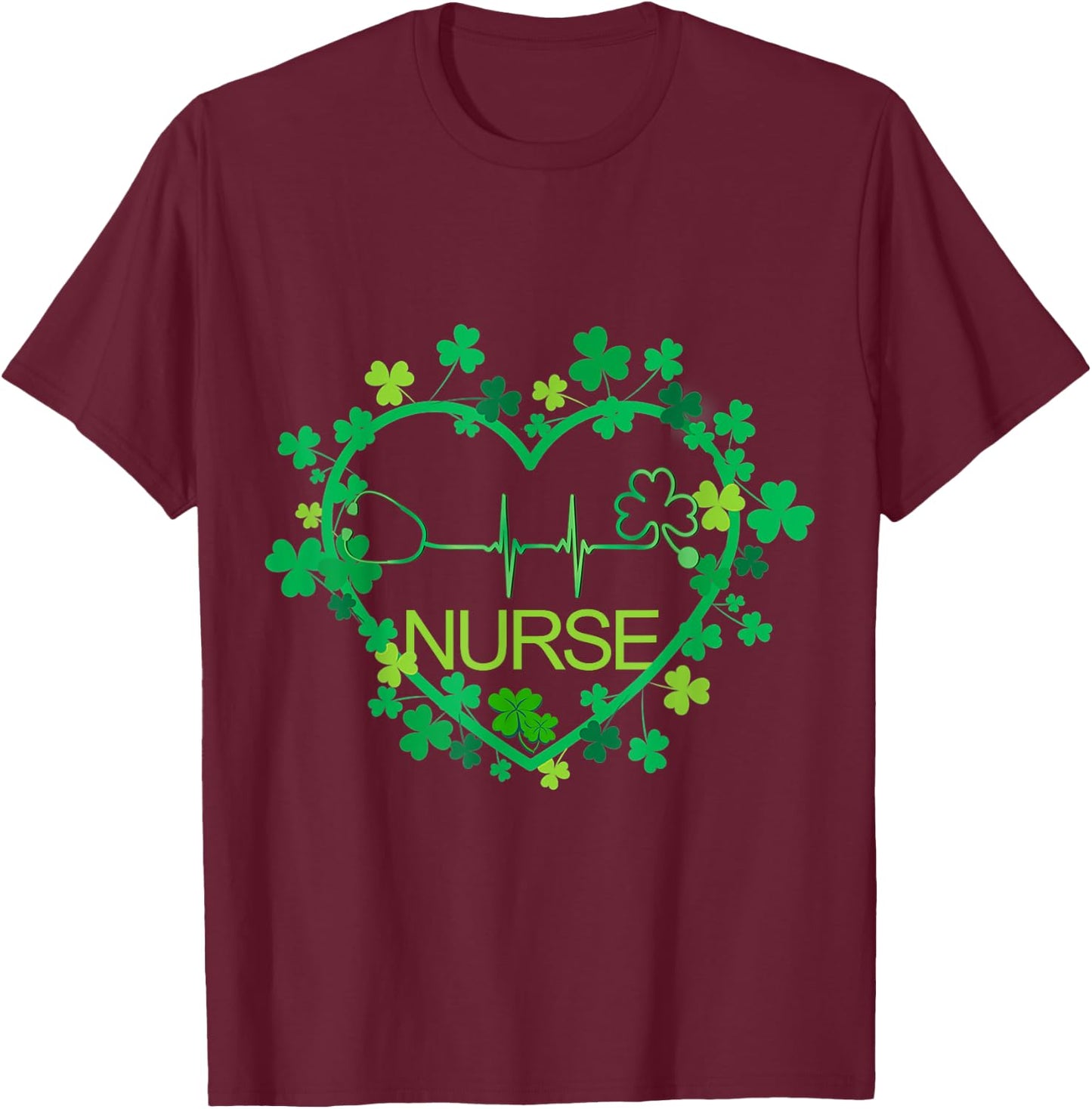 Heart Shamrock Nurse - Nurse St Patrick's Day Nursing T-Shirt - T-Shirt | Maroon