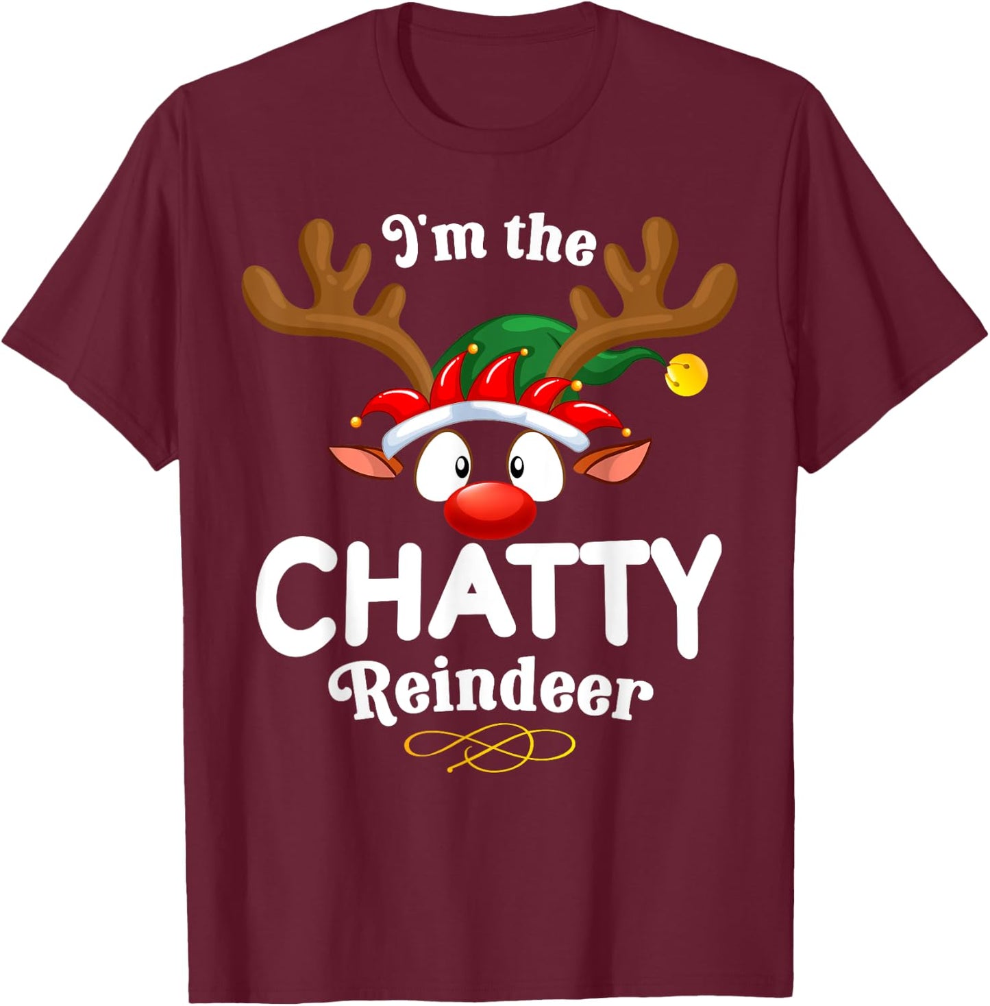 Christmas PJS Chatty Xmas Reindeer Matching T-Shirt - T-Shirt | Maroon