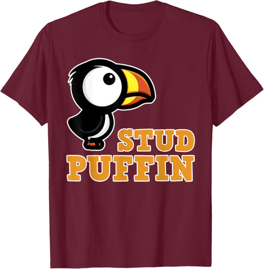 Stud Puffin Funny Seabird T-Shirt - T-Shirt | Maroon