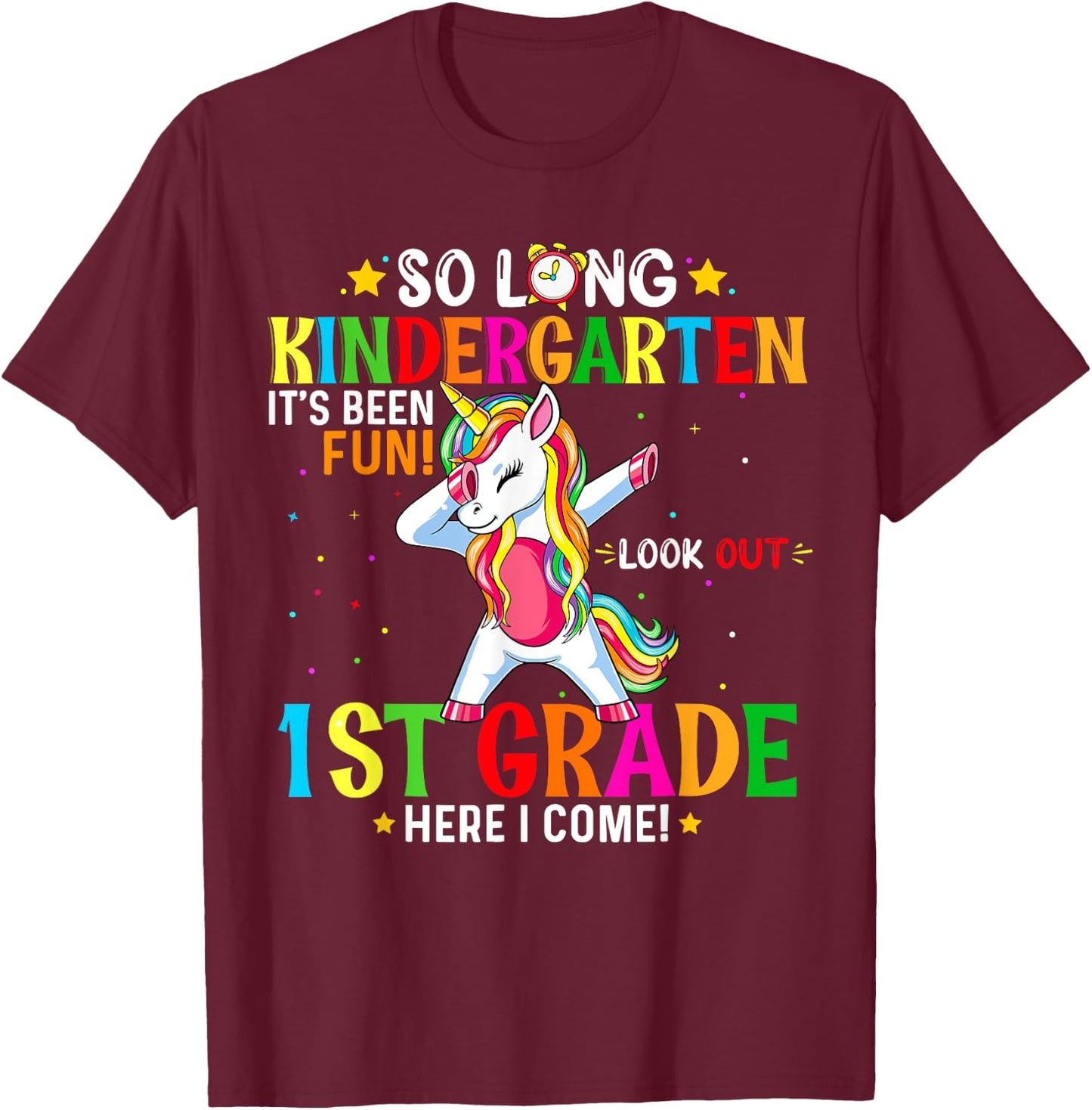 Kids So Long Kindergarten Graduation Class 2025 Unicorn Dab T-Shirt - T-Shirt | Maroon