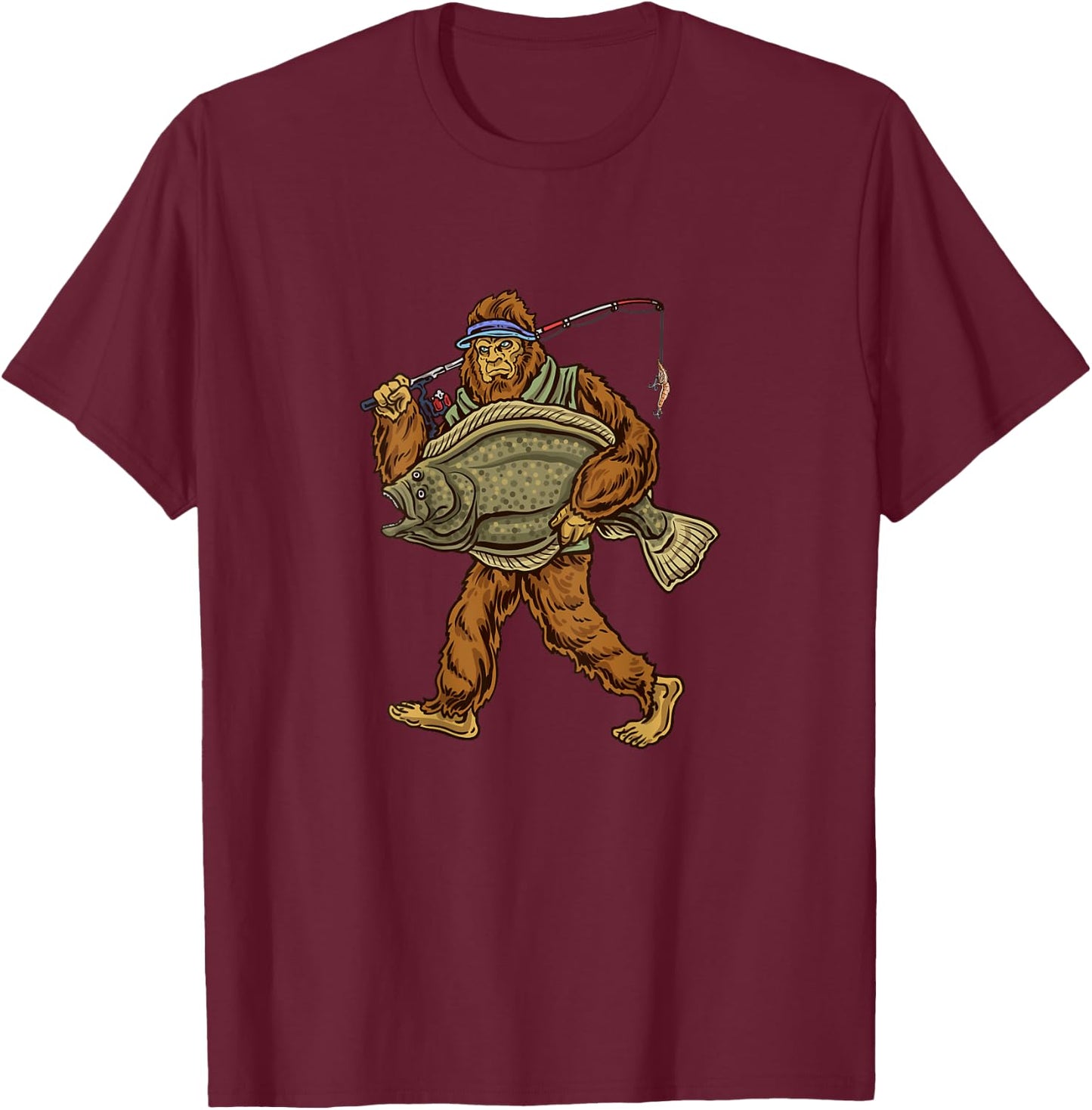 Flounder Fishing Bigfoot Fishermen T-Shirt - T-Shirt | Maroon