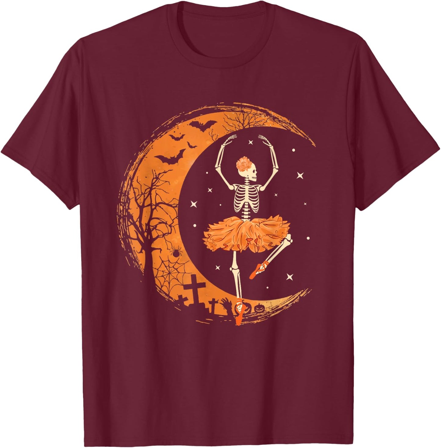 Dancing Skeleton Ballerina Ballet Dance Halloween Women Girl T-Shirt - T-Shirt | Maroon