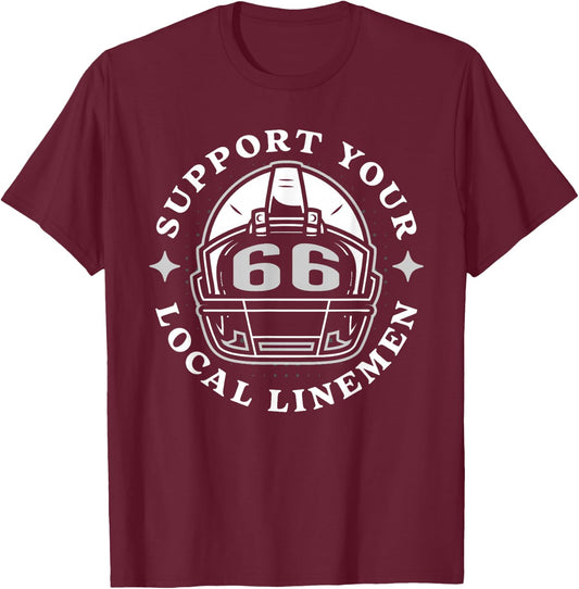 # 66 Funny Football Lineman Linemen O Line D Offense Defense T-Shirt - T-Shirt | Maroon