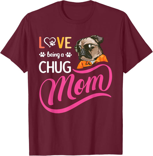 Cute Chug Mama, Dog Mom , Girl And Her Dog Lover T-Shirt - T-Shirt | Maroon