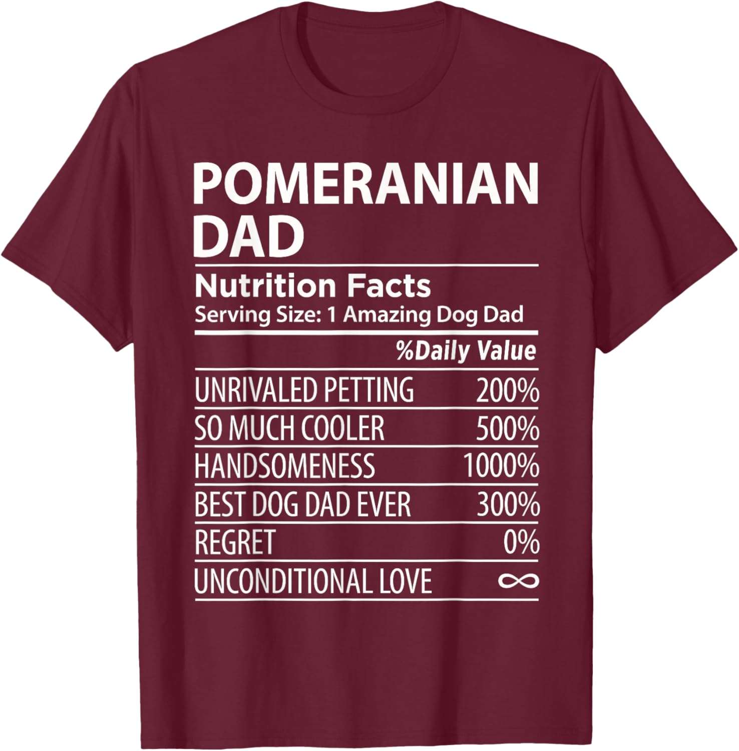 Pomeranian Dad Nutrition Facts Funny Pomeranian Dog Owner Women Girls Kids T-Shirt - T-Shirt | Maroon