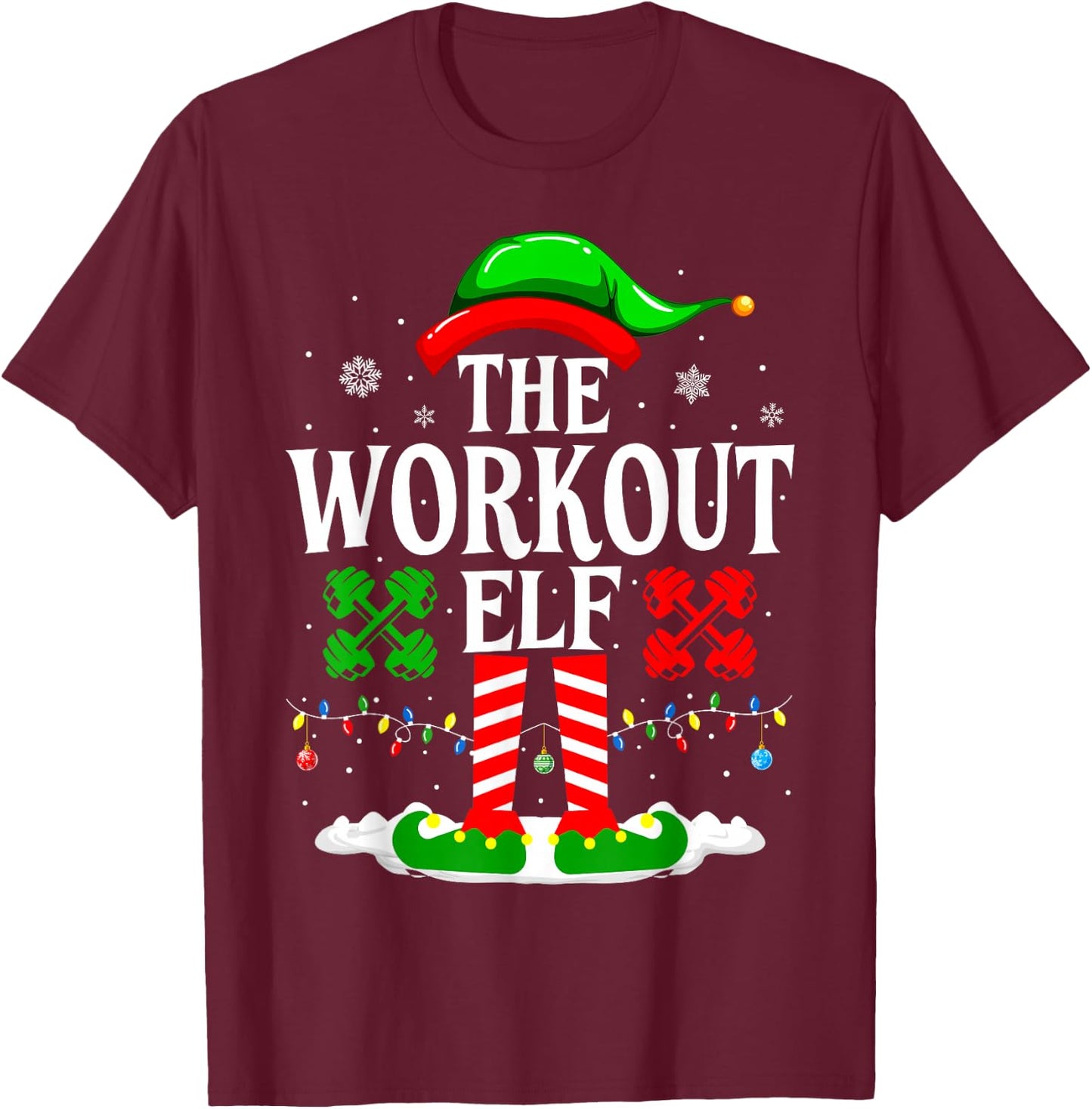 The Workout Elf Funny Fitness Christmas Gym T-Shirt - T-Shirt | Maroon