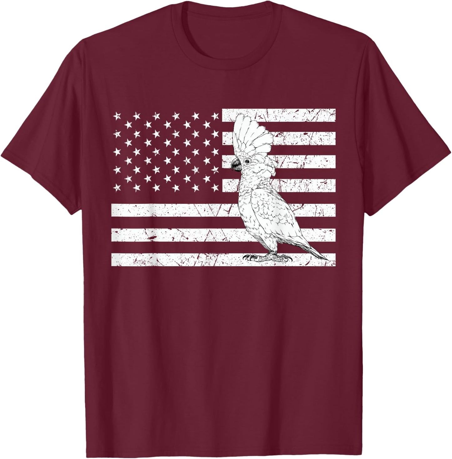 Umbrella Cockatoo 4th of July US American Flag Patriotic T-Shirt - T-Shirt | Maroon