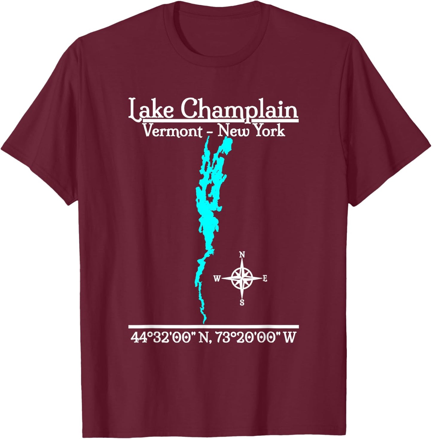 Lake Champlain, New York and Vermont T-Shirt - T-Shirt | Maroon