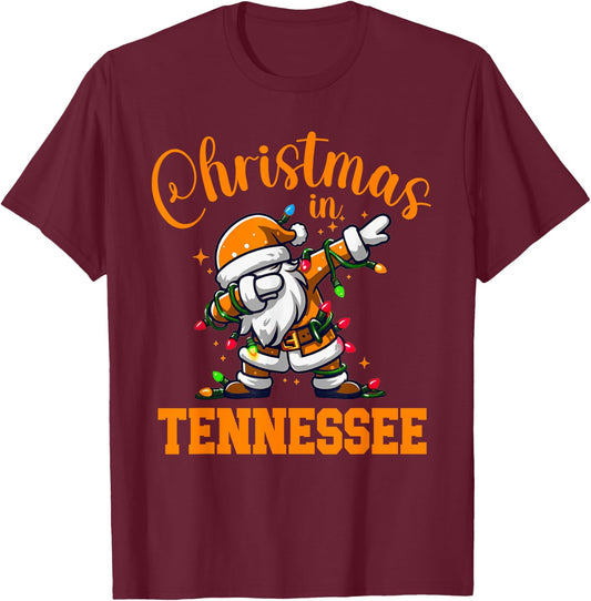 Merry Christmas In Tennessee Funny Dabbing Santa Claus T-Shirt - T-Shirt | Maroon