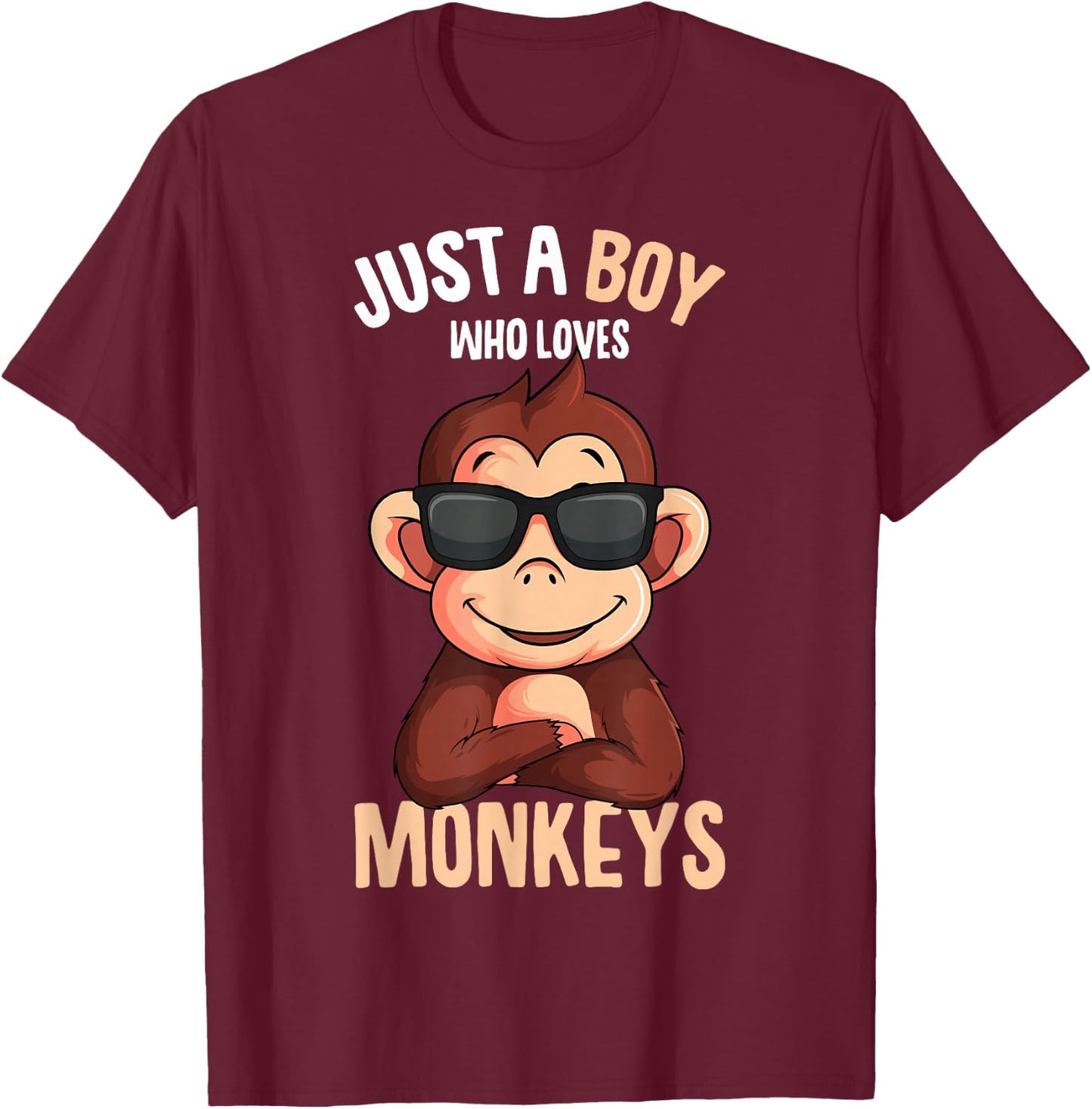 Monkey Just A Boy Who Loves Monkeys Boys Kids T-Shirt - T-Shirt | Maroon